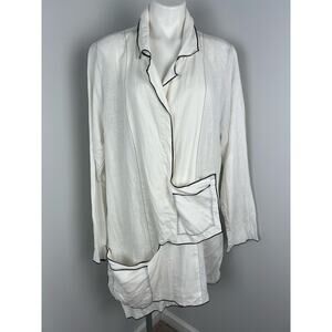 Cynthia Ashby 100% Linen Cross Pocket Snap Tunic Top Large